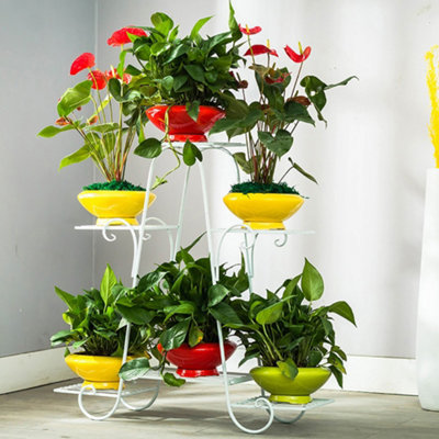 6 Tier White Elegant Sturdy Metal Planter Rack for Indoor and Outdoor
