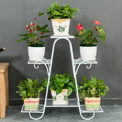 6 Tier White Iron Flower Rack Floor Outdoor Balcony Plant Pot Stand 73 cm