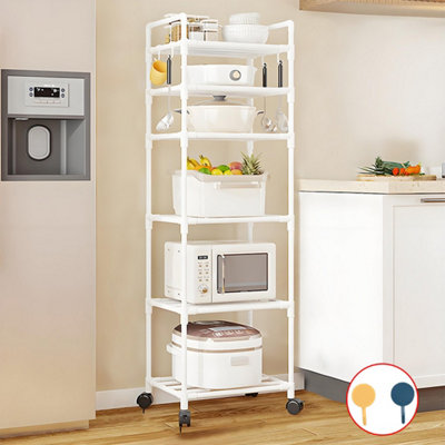 6-Tier White Storage Rack with Wheels for Kitchen & Bath