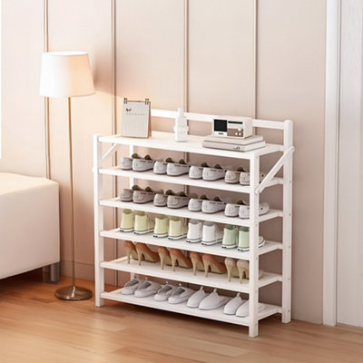6 Tier White Wooden Foldable Shoe Rack Shoe Storage Organiser Shoe