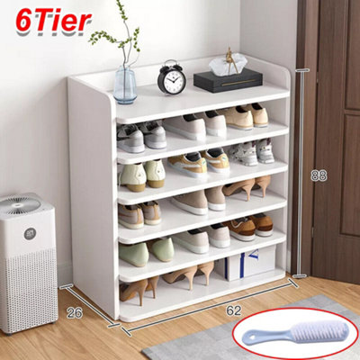 6 Tier White Wooden Hallway Shoe Rack Open Shelves Shoe Cabinet Storage Unit