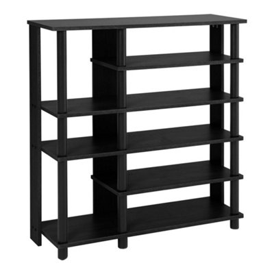 6-Tier Wood Shoe Storage Shelf Shoe Rack Storage Organizer for Entryway Black