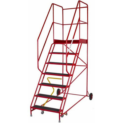 6 Tread Heavy Duty Mobile Warehouse Stairs - Anti Slip Steps - Steel Frame