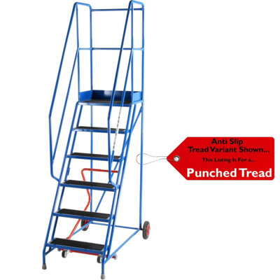 6 Tread Mobile Warehouse Safety Ladder with Punched Steps - EN131-7 Certified
