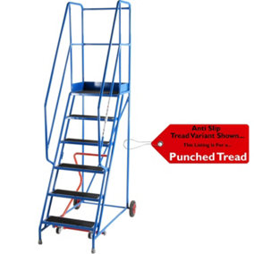 6 Tread Mobile Warehouse Stairs Punched Steps 2.5m EN131 7 BLUE Safety Ladder