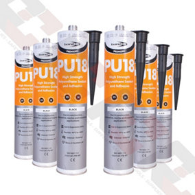 6 Tubes of PU18 Polyurethane Adhesive Sealant Black 310ml Tube