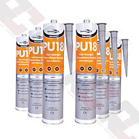 6 Tubes of PU18 Polyurethane Adhesive Sealant Grey 310ml Tube