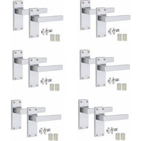 6 Victorian Straight Delta Handle Sets, Polished Chrome, 1 Pair 3" Ball Bearing Hinges, Latches Pack, 120mm x 40mm - Golden Grace