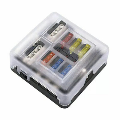 6 Way Blade Fuse Box Holder for 12V 24V Vehicles and Marine Use