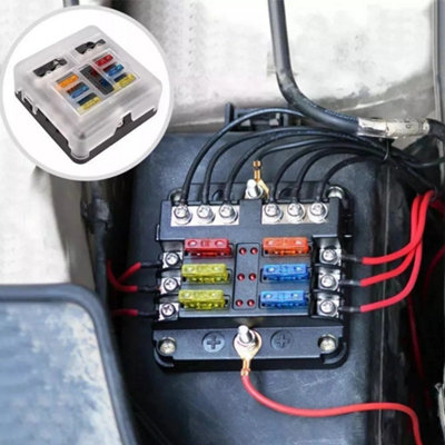 6 Way Blade Fuse Box Holder for 12V 24V Vehicles and Marine Use