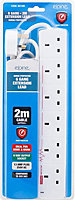 6 Way Gang 2m Extension Lead Uk Cable Socket Power Wire Surge Protected Plug