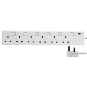 6 Way Individually Switched Mains Power Extension Lead, 1m, White