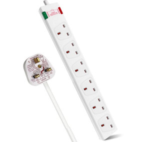 6 Way Socket with Cable 3G1.25,1M,White,with Power Indicater,Child Resistant Sockets,Surge Indicator
