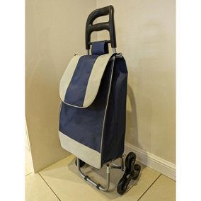 6 Wheel Stair Climbing Shopping Trolley Bag - Lightweight Water Repellent Portable Versatile Utility Grocery Cart - Blue
