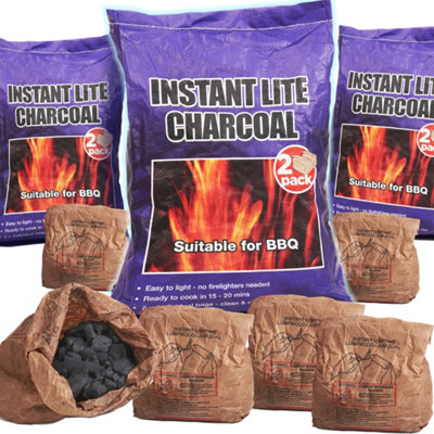 6 x 1.25kg Bags (7.5kg) Premium Instant Light BBQ Charcoal, Bags of Instant Barbecue Lumpwood Charcoal