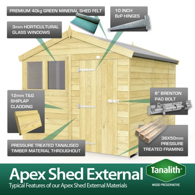 6 x 12 Feet Apex Security Shed - Double Door - Wood - L358 x W175 x H217 cm