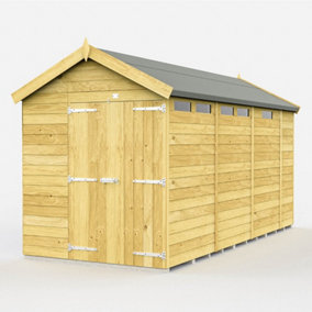 6 x 13 Feet Apex Security Shed - Double Door - Wood - L387 x W175 x H217 cm