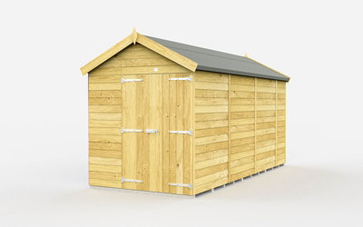 6 x 13 Feet Apex Shed - Double Door Without Windows - Wood - L387 x ...
