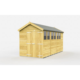 6 x 15 Feet Apex Shed - Double Door With Windows - Wood - L454 x W175 x H217 cm