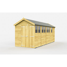 6 x 17 Feet Apex Shed - Double Door With Windows - Wood - L503 x W175 x H217 cm