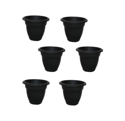 6 x 20cm Black Colour Round Bell Plant Pot Flower Planter Plastic Garden Pot