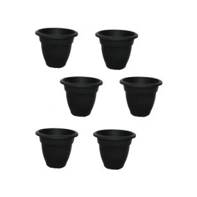 6 x 20cm Black Colour Round Bell Plant Pot Flower Planter Plastic Garden Pot