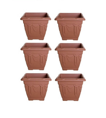 6 x 22cm Square Venetian Pot Decorative Plastic  Garden Flower Planter Terracotta