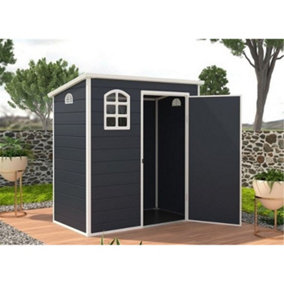 6 x 3 Plastic Pent Shed - Dark Grey with Foundation Kit
