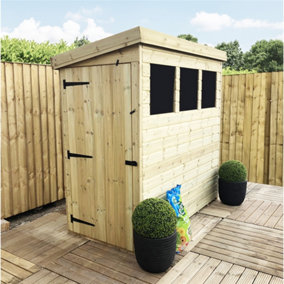 6 x 3 Pressure Treated Tongue And Groove Pent Wooden Shed - 3 Windows + Side Door (6' x 3' / 6ft x 3ft) (6x3)