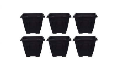 6 x 30cm Square Venetian Pot Decorative Plastic Garden Flower Planter Black