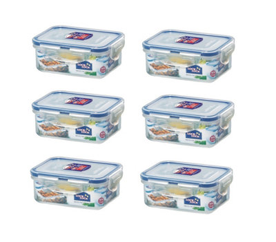 6 x 350ml Clip Top Food Storage Container Snack Tub Rectangular Air ...