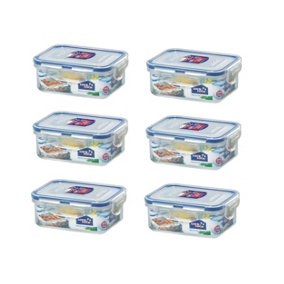 6 x 350ml Clip Top Food Storage Container Snack Tub Rectangular Air Tight Storage