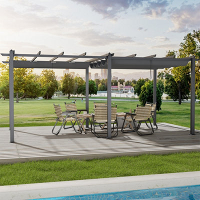 6 x 3m Aluminium Pergola Gazebo with Retractable Canopy Sun Shade Shelter for Backyard