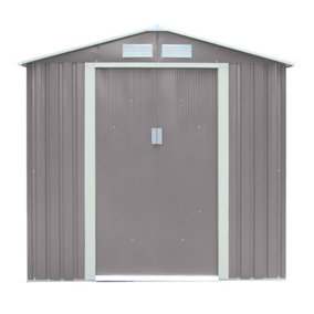 6 x 4 Double Door Metal Apex Shed (Light Grey)