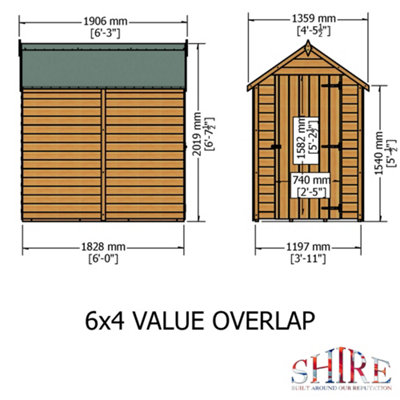 6 x 4 Feet Overlap Pressure Treated Value Range Shed Single Door - 9