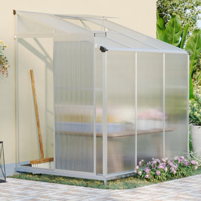 6 x 4 ft Lean To Polycarbonate Greenhouse with Window Opening and Base
