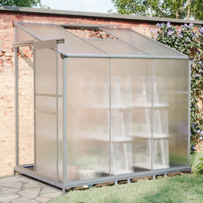 6 x 4 ft Lean To Polycarbonate Greenhouse with Window Opening and Base