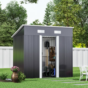 6 x 4 ft Pent Metal Garden Shed Outdoor Tool Storage Shed with Base Foundation, Charcoal Black
