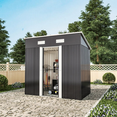 6 x 4 ft Pent Metal Garden Shed Outdoor Tool Storage Shed with Base Foundation, Charcoal Black