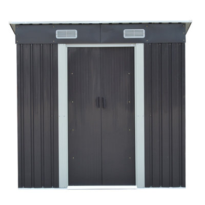 6 x 4 ft Pent Metal Garden Shed Outdoor Tool Storage Shed with Base Foundation, Charcoal Black
