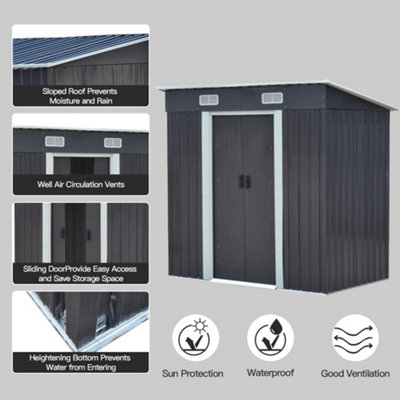 6 x 4 ft Pent Metal Garden Shed Outdoor Tool Storage Shed with Base Foundation, Charcoal Black