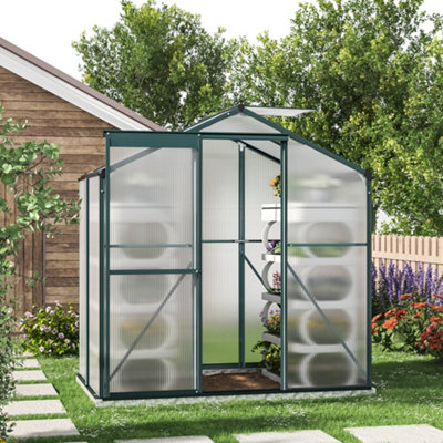 6 x 4 ft Polycarbonate Greenhouse Aluminium Frame Garden Green House with Base Foundation,Green