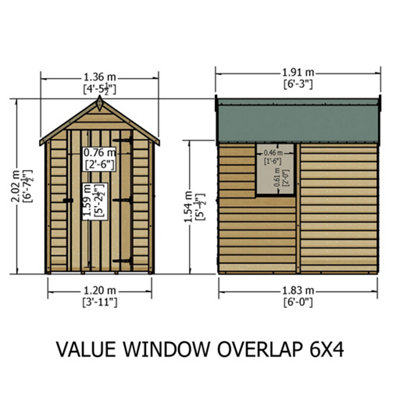 6 x 4 Garden Shed Super Value Overlap - Apex Wooden Garden Shed - 1 Window - Single Door - 6ft x 4ft - (1.83m x 1.20m)