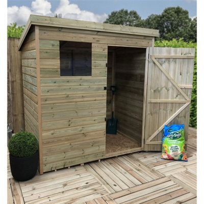 6 x 4 Pressure Treated T&G Pent Wooden Bike Store / Wooden Garden Shed + 1 Window (6' x 4' / 6ft x 4ft) (6x4)