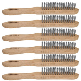 6 x 4 Row Wire Steel Brush Cleaner Rust Paint Removal Wooden Handle