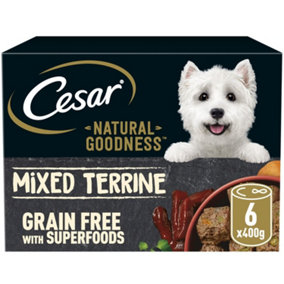 6 x 400g Cesar Natural Goodness Adult Wet Dog Food Tins Mixed Selection In Loaf