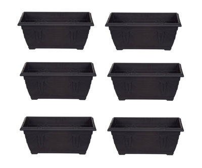 6 x 40cm Small Plastic Venetian Window Box Trough Planter Pot Black Colour