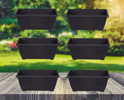 6 x 40cm Small Plastic Venetian Window Box Trough Planter Pot Black Colour