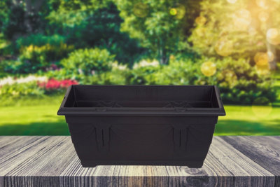 6 x 40cm Small Plastic Venetian Window Box Trough Planter Pot Black Colour