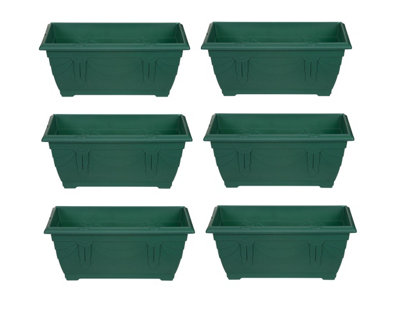 6 x 40cm Small Plastic Venetian Window Box Trough Planter Pot Green Colour